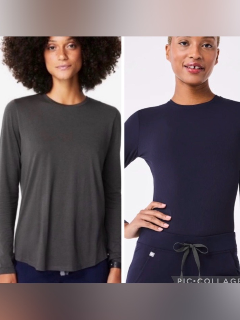 🌺SET OF TWO Figs Women's Long Sleeve Crewneck Top - Charcoal & Navy🌺